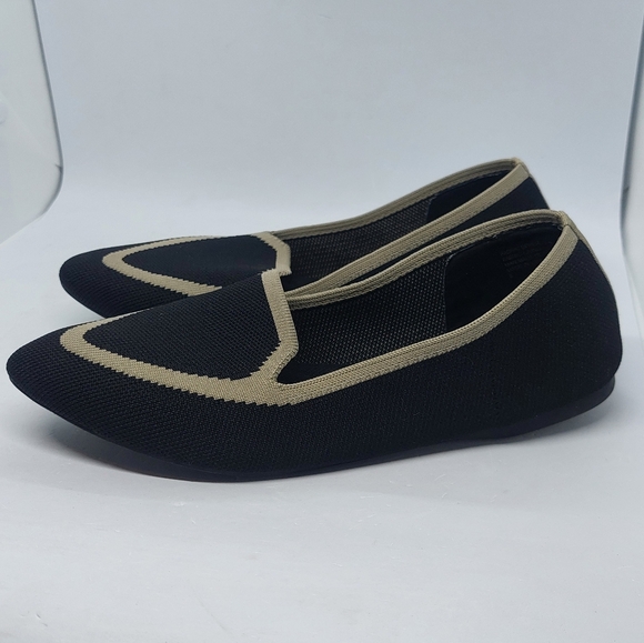 Birdies Blackbird Knit Flats Jet Black With Tan Trim Shoes Women's Size 9 - Picture 3 of 12